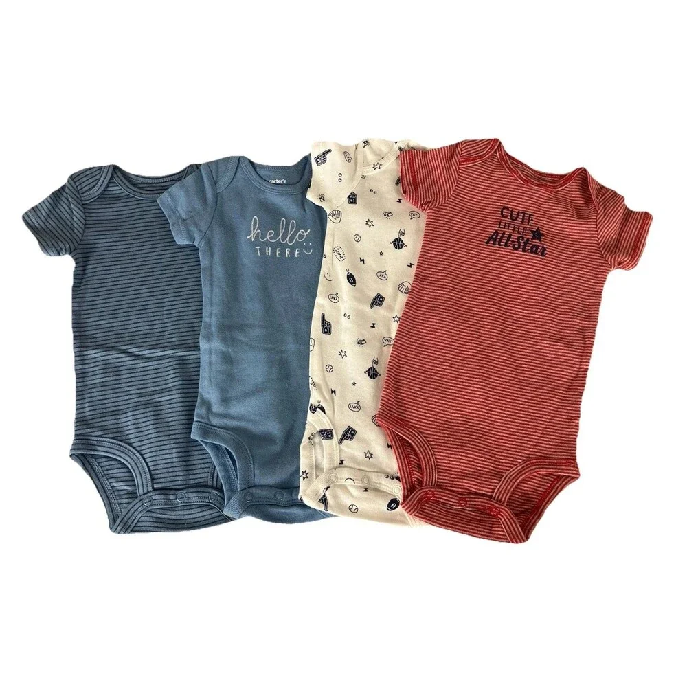 Carter’s Baby Boy Bodysuits 12M Lot of 4 – Cute Sayings & Stripes